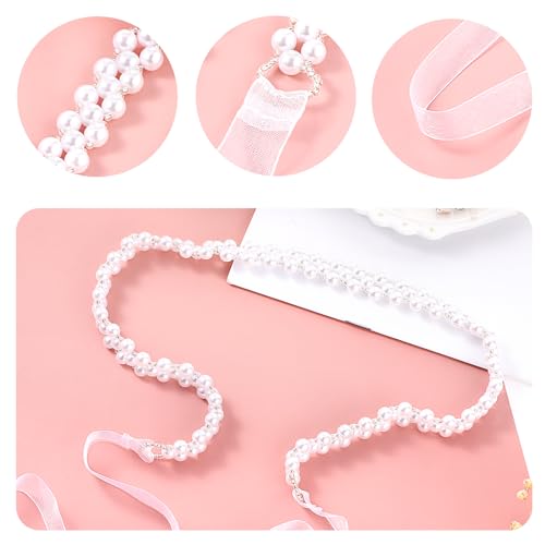 Women Skinny Pearls Belts, Bridal Wedding Waist Belt Bridesmaid Waistband Adjustable White Ribbon Belt for Dress2