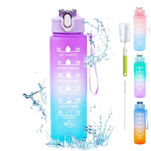 Vexran Gourde 750 ml Gourde Sport avec Marqueur de Temps, Bouteille d'eau étanche avec Couvercle Sans BPA, Water Bottle pour Sport, Gym, Bureau, Course à Pied (Violettes)
