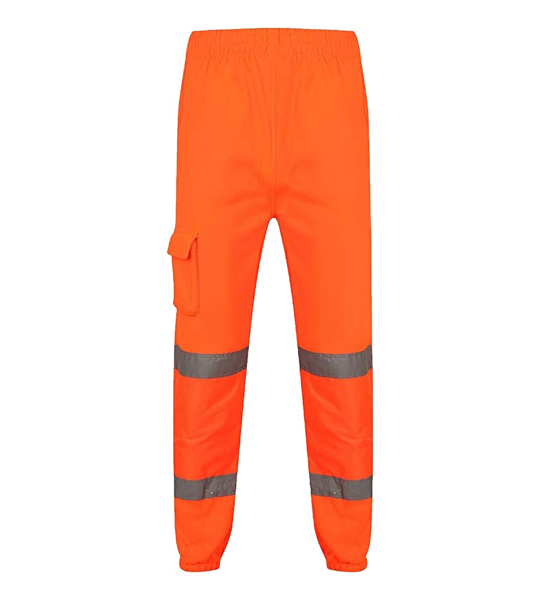 Fashion Fairies Men's Fleece Trouser Orange ’S Hi-Vis Two-Tone Waterproof Work Trousers, Fleece Cotton Safety Pants With Multiple Pockets, High Visibility Workwear For Construction, Outdoor, Industrial, And Heavy-Duty Jobs