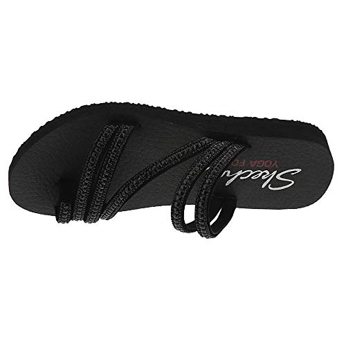 Skechers Skechers Women's Meditation-Glam Flash-Rhinestone Toe Loop Thong Flip-Flop, Black/Black, 10 W US
