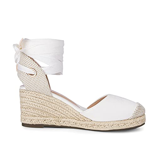 Womens Espadrille Wedge Sandals Lace Up Platform Closed Toe Summer Comfy Sandals 9.5 by Ruanyu - Used condition - Image 5