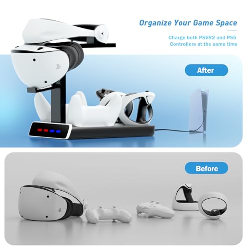 Image of 3-in-1 Controller Charging Dock for PSVR2 and PS5, VR Stand Display with LED Light, PS5 VR2 Storage Base Gaming Accessories, 4 Magnetic Clasp & Type-C Cable