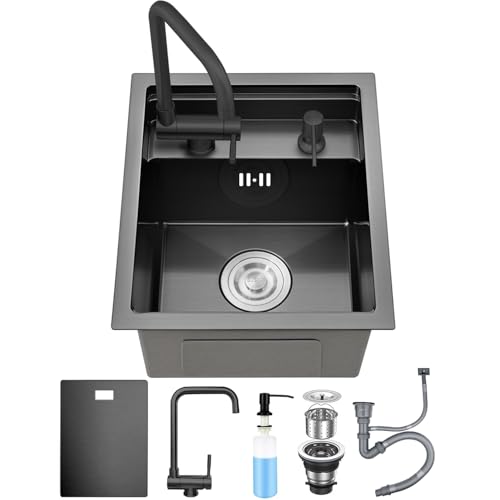 Ribanedy Schwarze verdeckte Einzelbecken-Küchenspüle, 30 × 45 cm,...