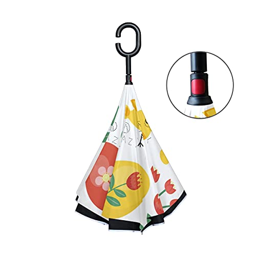 Parapluie inversé coupe-vent et anti-UV résistant à motif de Pâques - 3