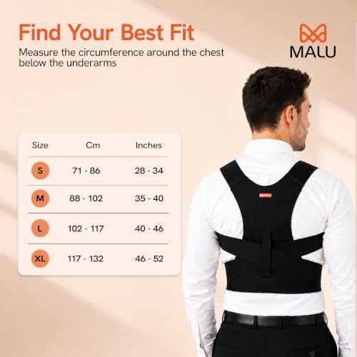 Image of Posture Corrector for Men & Women | Adjustable Back Brace for Spine Alignment & Pain Relief | Upper Back Support Belt Black (XL)