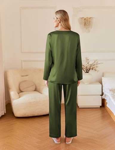 Ekouaer Silk Pajamas For Women 2 Piece Set Satin Pjs Long Sleeve Button Up Sleepwear Comfy Lounge sets4