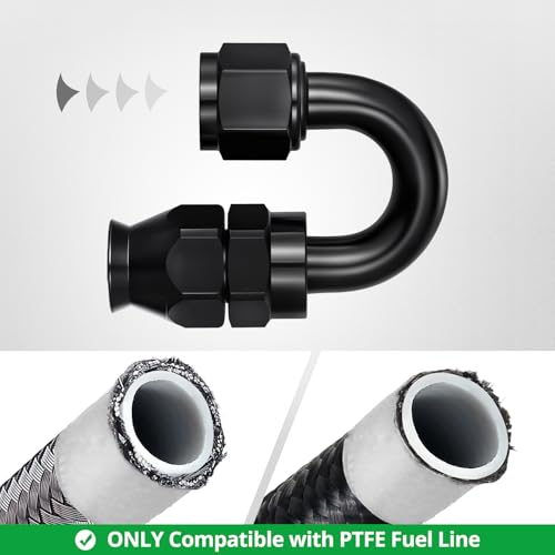 Image of EVIL ENERGY 8AN PTFE Hose End Fitting 180 Degree Black for PTFE Hose Only 4PCS