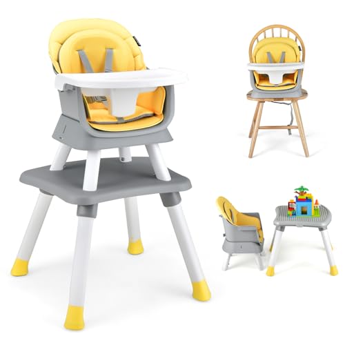 Image of GLACER 8 in 1 Convertible Baby High Chair - Adjustable High Chairs for Babies and Toddlers with Removable Tray, Dual Cushions, Activity Table and Chair Set, Booster Seat, Stool (Yellow)