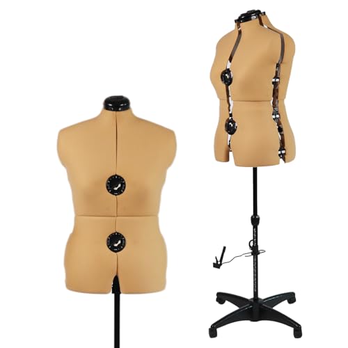 Turmeric Adjustable Dress Form Mannequin for Sewing Female Size 12-18, Pinnable Model Body with 13 Dials, Detachable Casters, 42.5