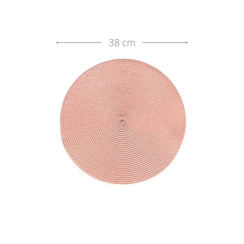 Jogo Americano Rosa 4 Peças Redondo 38cm Mesa Posta Decoracao Cozinha Trama Poliester