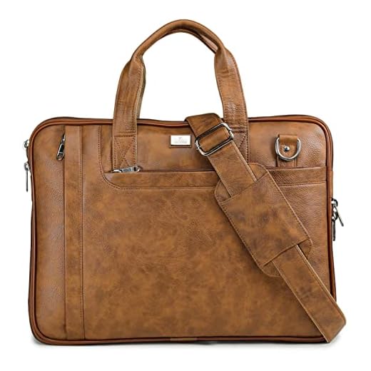K London 14 Inches Slim Tan Vegan Leather Expandable Unisex Laptop|MacBook Shoulder/Messenger/Office/Travel/Business Bag for Men Women(1808-tan)