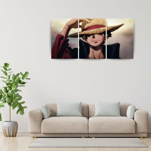 Image of One Piece Anime Manga Poster, One Piece Character Design Wall Poster 3 Panal - A4 Size, 300 GSM, Wall Decor Posters Wall Art For Bedroom, Living room, Office, Dining Room,No Frame (Luffy-6)