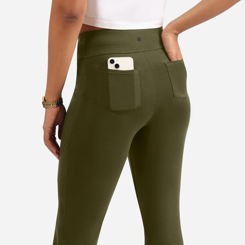 Image of Blissclub AM:PM Cotton Flare Pants for Women Above 5'5 ft Tall | Wide Waistband, 4 Pockets | Bell Bottom Pants and high Waist Trousers for Office wear
