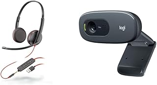 Plantronics - Blackwire 3225 USB-A Wired Headset - Dual-Ear with Boom Mic & Logitech C270 HD Webcam, HD 720p/30fps, Widescreen HD Video Calling - Black