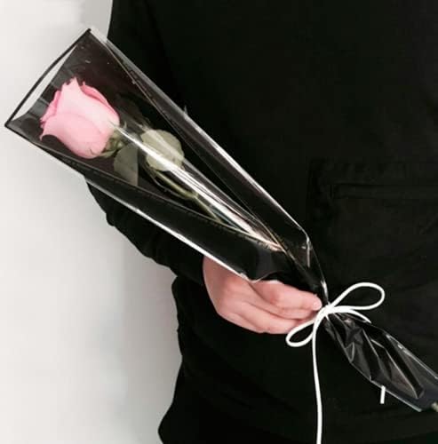 100 Counts Single Floral packaging bag,Bouquet Sleeve,Single Rose and Carnations Flower Wrapping Paper,Flower Bag for Mother's day Valentines Day Wedding Birthday Gift (Black) - Image 4