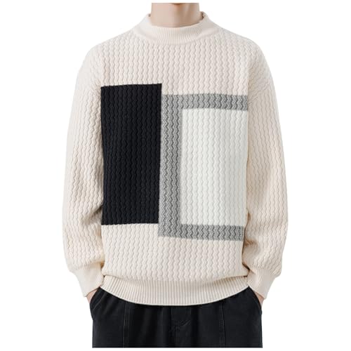 Mens Cable Color Block Knit Sweater Long Sleeve Mock Neck Pullover Sweater Fall Outfits 20253