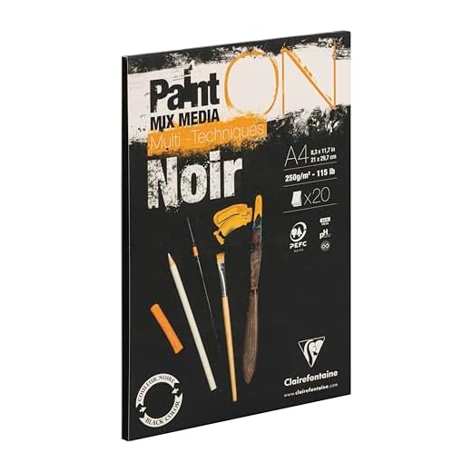 Clairefontaine 975169C - Lote de 20 hojas de papel de dibujo multitécnico de grano ligeramente rugoso, color negro, A4, 21 x 29,7 cm, 250 g