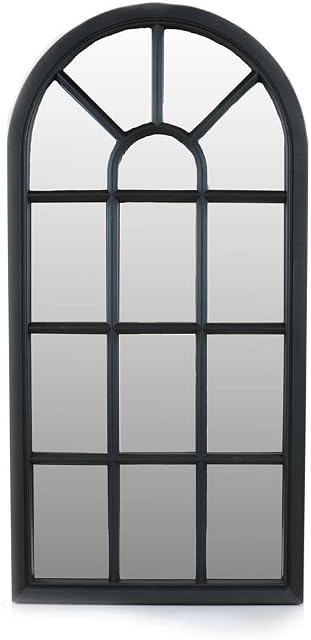 French Arched Window Style Mirror Arch Windowpane Decor Mirror Wall Mirror For Bathroom And Hallway Decoration White Black (Black)