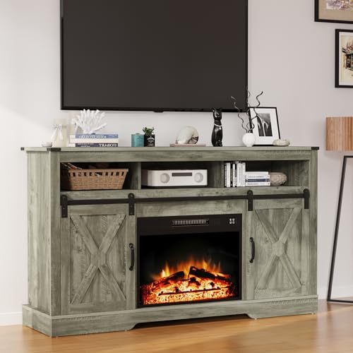 RoyalCraft Farmhouse Fireplace TV Stand for 65+ Inch TV, Entertainment Center with 23″ Electric