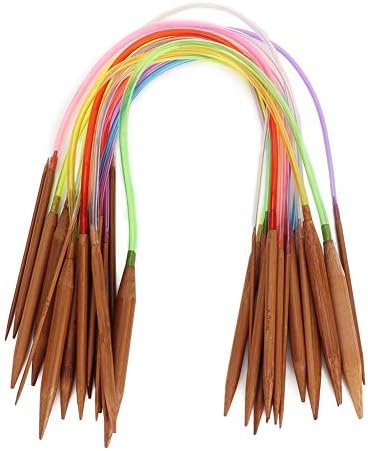 Juego de 18 agujas de tejer de bambú, agujas de tejer circulares de doble punta carbonizadas de color 0.079-0.394 in, 18 tamaños diferentes (15.7