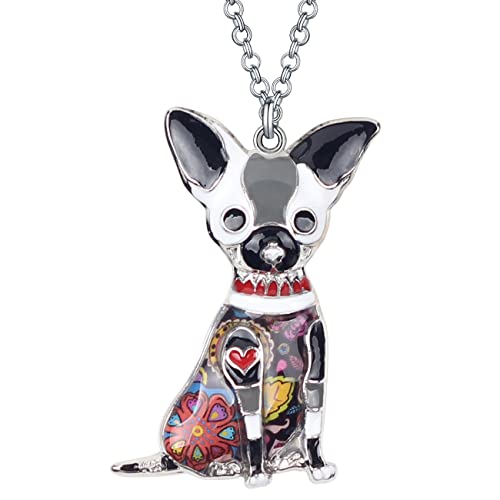 BONSNY Love Pets Enamel Zinc Alloy Metal Chihuahua Necklace Dog Animals pendant Jewelry 18