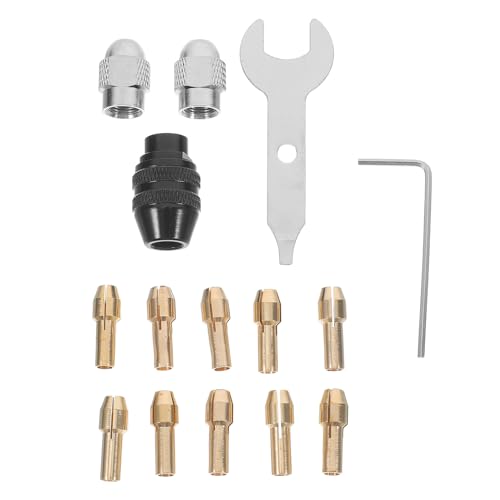 PRETYZOOM Electric Rotary Tool Collet Chuck Set with 10 Copper Collets, 2 Wrenches, and Lock Nuts Compatible with Electric Drill for Grinding and Polishing in Industrial and DIY Applications
