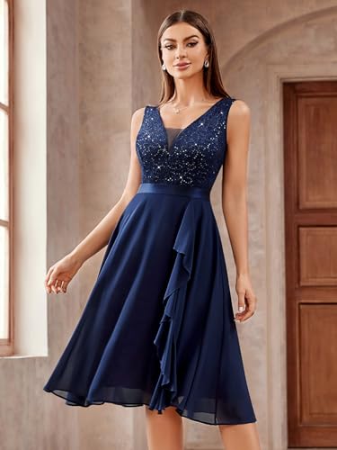 Image of MISSMAY Women's Vintage V-Neck Sequin Formal Party A-Line Dress