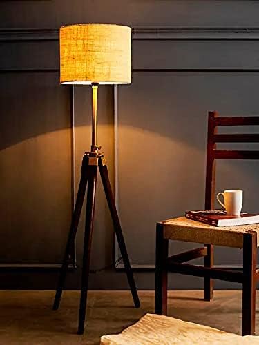 Tripod Floor Lamp for Living Room, Bed Room with Wooden Crafter Stand | Modern Decorative Tripod Lamp in Jute Shade Brown LED..