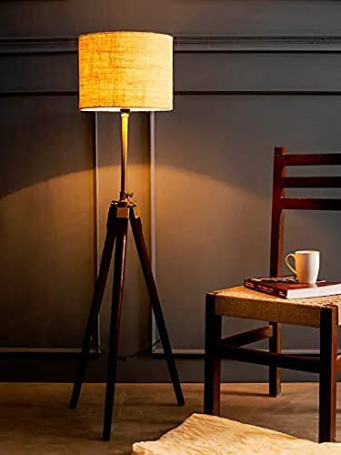 NN HANDICRAFTS Tripod Floor Lamp for Living Room, Bed Room with Wooden Crafter Stand | Modern Decorative Tripod Lamp in Jute Shade Brown LED-image-41