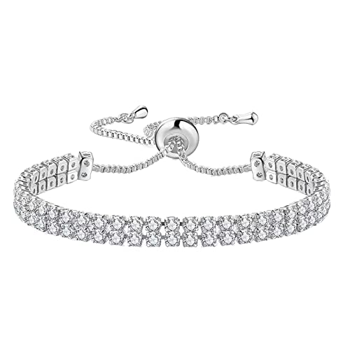 Pulsera para señoras, pulsera de diamantes de imitación, circonio cúbico chapado en oro de 14 quilates, pulsera clásica de tenis para señoras, regalos para chicas (silver) Cover