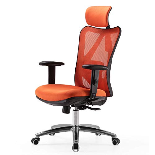 Image of SIHOO Ergonomic Desk Chair, Computer Chair with Breathable Mesh Design Adjustable Headrest and Lumbar Support High Back Chair(Orange)