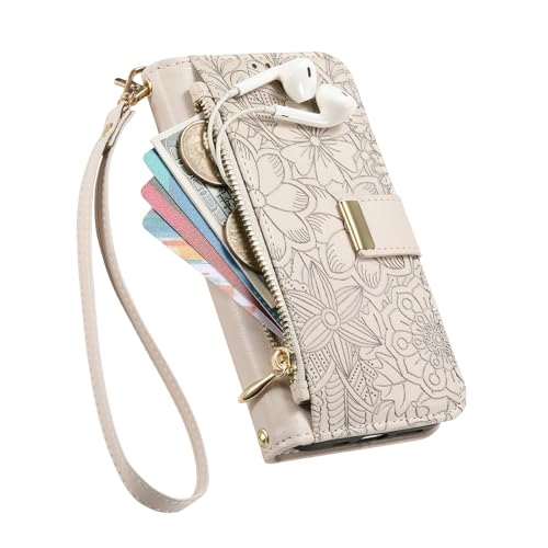 Cover per Google Pixel 9A Fiori Custodia a Libro Portafoglio Antiurto pelle PU Flip Case Interna Silicone con Porta Carte Supporto Chiusura Magnetica e Cinturino Bianco