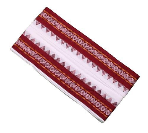 Hornbill Enterprises Cotton Handloom Super Soft Gamcha/Angawasthram Set-1 (White with Maroon)