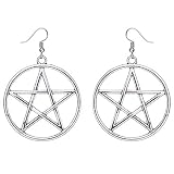 Geometric Metal Circle Pentagram Dangle Earrings Gold Silver Big Star Hexagram Earrings Personality Large Pentacle Earrings Jewelry for Women (Silver)