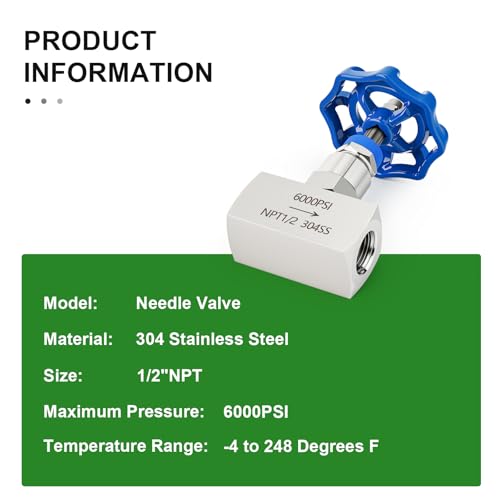 Vanne à aiguille inox 304 TAISHER robuste pour circuits fluides haute pression