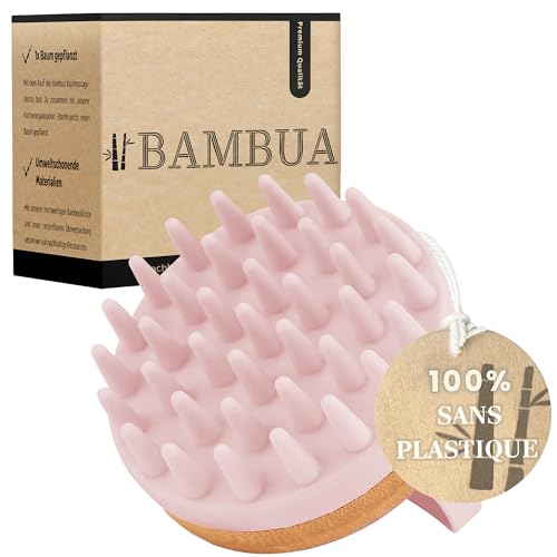 BAMBUA Brosse Massage Cuir Chevelu - Effet Anti-Pelliculaire - Pour Massage Sous la Douche - Premium Scalp Massager - Incl. E-Book 'Cuir Chevelu Sain' (Rose)