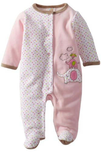 Disney Baby Girls' Newborn V Elephant Footie, White/Pink, 6-9 Months