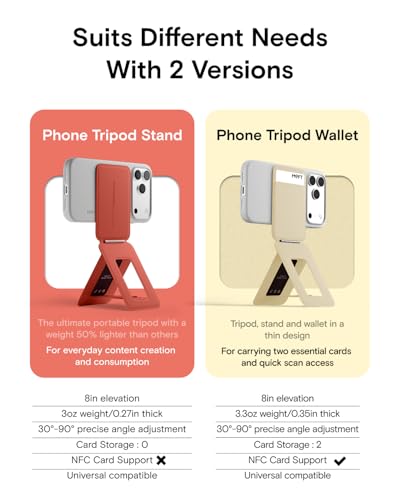Image of MOFT Phone Tripod Stand Selfie Stick for iPhone, Multi-Angles iPhone Stand, Lightweight & Portable Phone Holder, Strong Magnets, MOVAS Vegan Leather, Travel Essentials, Clay (Without Card Slot)