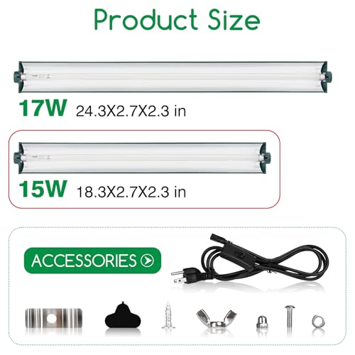 Image of T8 Reptile Light Fixture Combo Kit 15W 18.3IN Green Fluorescent Tube 10.0 UVB Light Bulb for Bearded Dragon Lizards Tortoise 1 Count