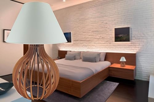 Kit 2 Abajures Bivolt De Madeira Rústico Moderno Para Quarto (Cedro)