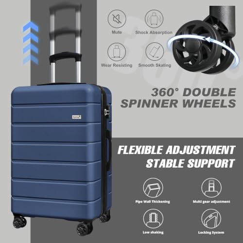 Image of KEYTANG SmileLine 3-Piece Luggage Set Lightweight Hardside Suitcase TSA Lock Spinner Wheels, 20 inch Expandable Carry-On Luggage with Quick Access Front Open Pocket, Bonus Makeup Bag,Navy Blue