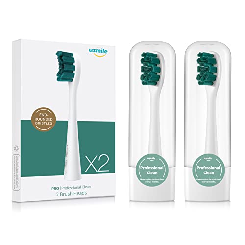 usmile Cabezales de Repuesto para Cepillo de Dientes Eléctrico Y1S/U3/P1/P4, Paquete de 2 Cabezales de Cepillo DuPont con Funda de Viaje, Verde Cover