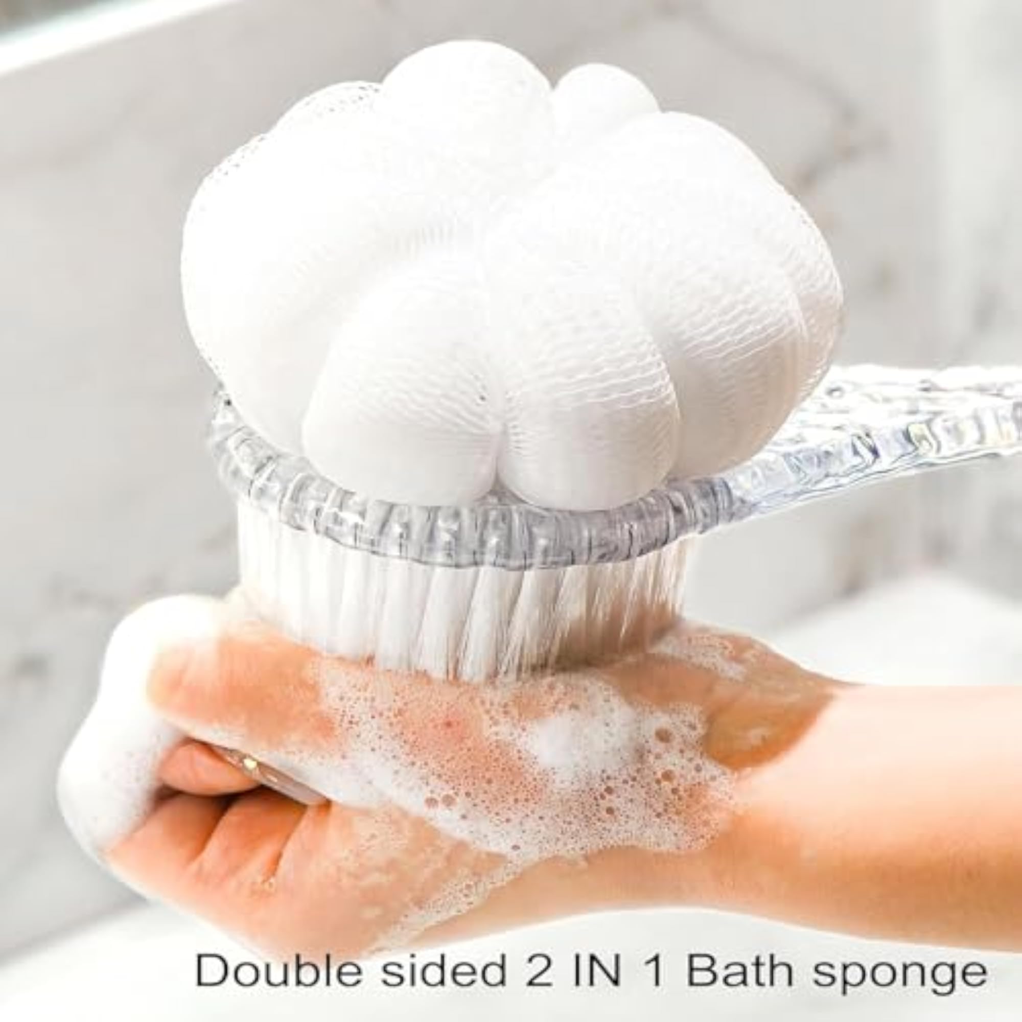 Back Scrubber for Shower with Bristles and Loofah
