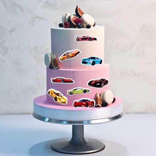 Blumomon 45 Stück Essbare Sportwagen Car Cupcake Toppers Lass Uns Rennen Fahren Alles Gute zum Geburtstag Cupcake Toppers Fighting Cupcake