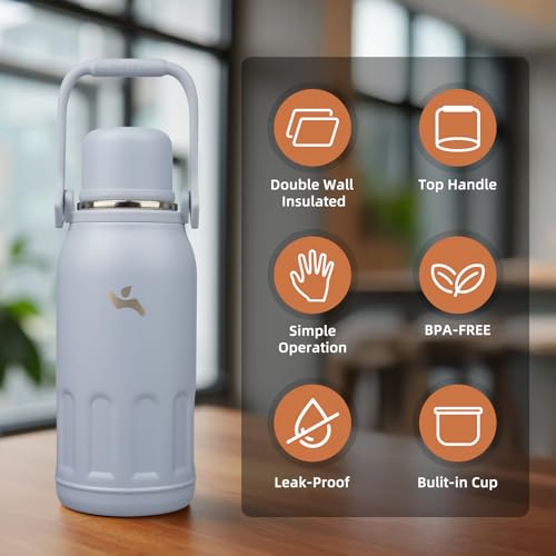 Image of Konokyo 40oz Thermos for Cold Drinks, Insulated Water Bottle, Blue Haze