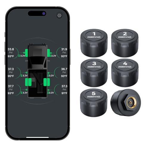 B-Qtech Tire Pressure Monitoring System, Wireless TPMS with 6 External Sensors for Car Truck RV Motorcycle, Real-time Pressure Temperature Display, Compatible with iOS & Android
