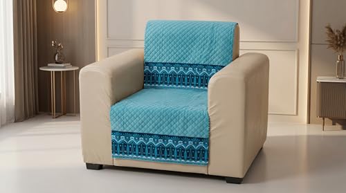 Image of KINGLY Sofa Cover 1 Seater Fully Covered | Stretchable Anti-Slip Slipcover | Washable Furniture Protector | Mint Blue | Set of 2 | Seat & Back |