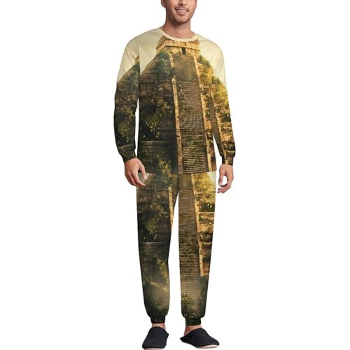 Mayan Pyramid Pajama Set Long Sleeve Lounge Sets Sleepwear 2 Pjs Nightwear for Men Women