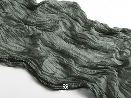 Vitalizart Cheesecloth Table Runner Green Gray 35 X 120 Inches Gauze Tablecloth 10Ft Boho Rustic Decorations For Wedding Decor Reception Bridal Shower Holiday Party #TOP2