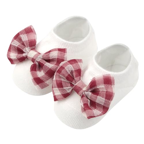 BAHREL Baby Non Slip Grip Socks Baby Girl Socks Look Like Shoe Toddler Ant-Slip Socks with Grips Cute Bows Floor Shoes Socks (Color : Red Bow, Size : 12-24 Months)